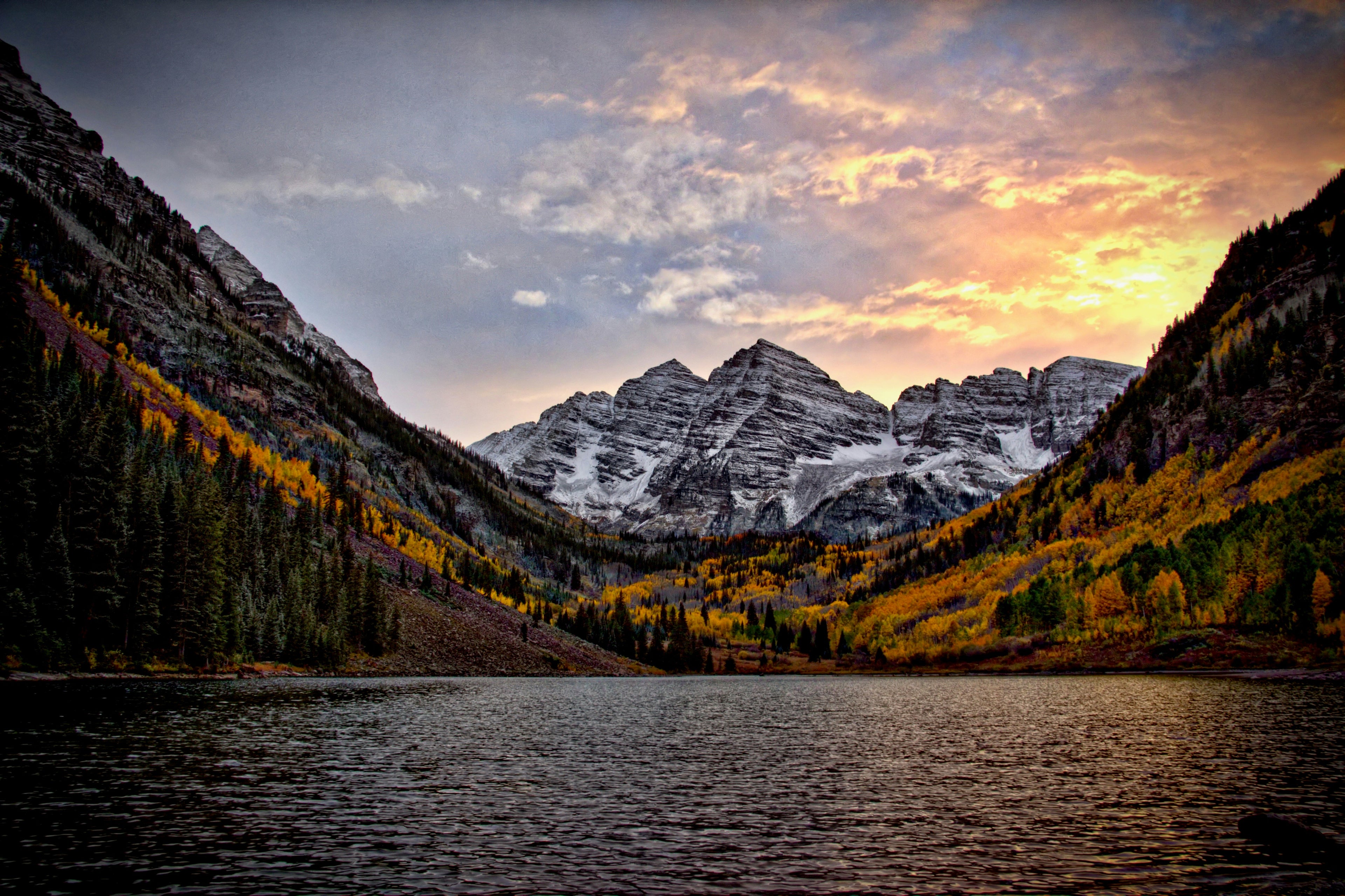 Maroon Bells Summit in Colorado during a sunset